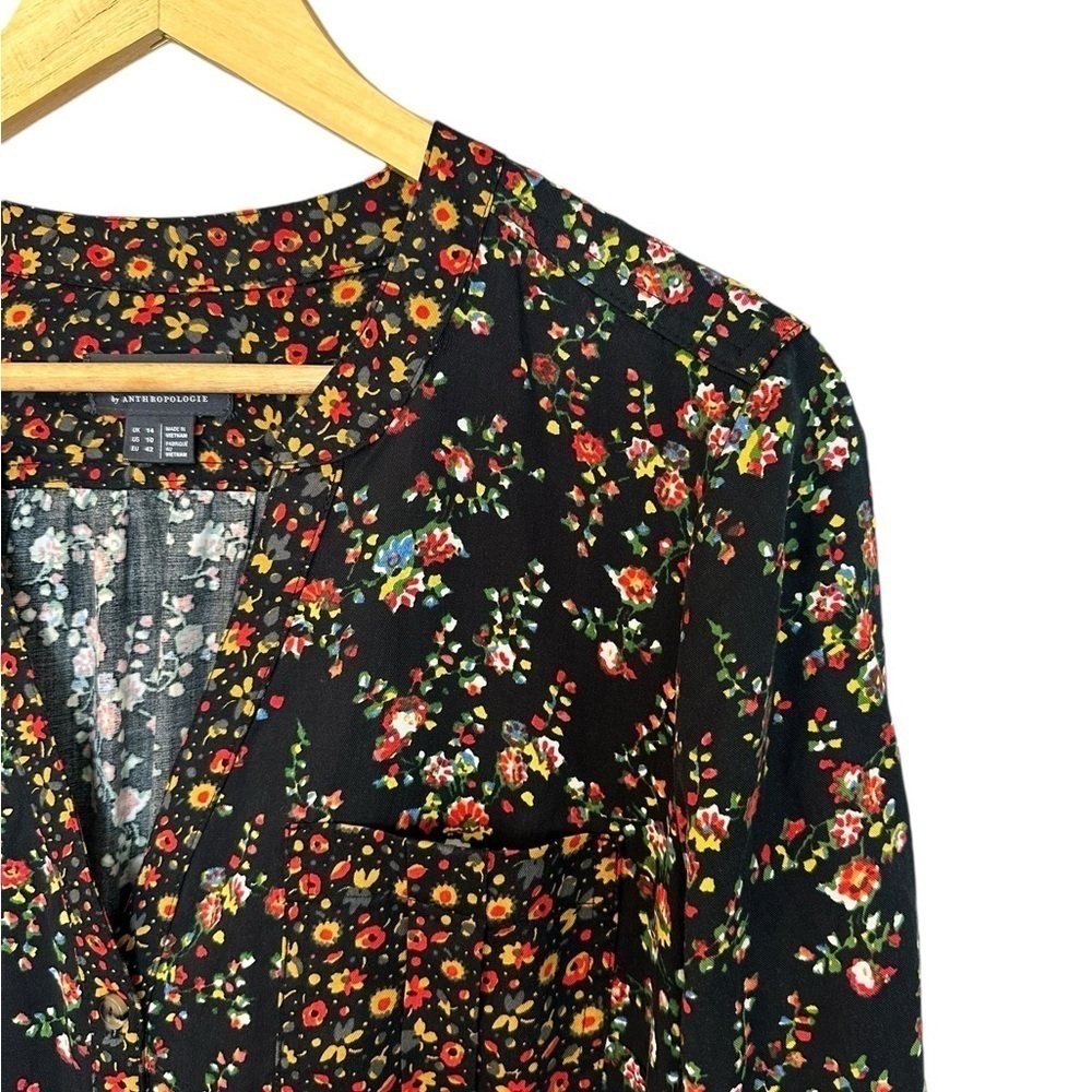 Anthropologie Maeve Women’s Marlie Button-Front Drop Waist Dark Floral Dress 10 - Picture 5 of 9